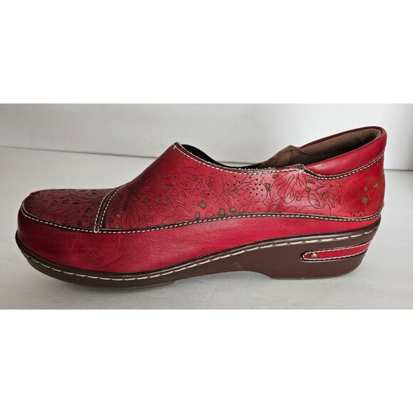 Spring Step L'Artiste Sz 40/9.5 Slip On Red Cut Out Floral shoes Art To Wear - Picture 6 of 11